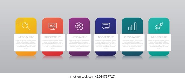 Infographic template for presenting steps and options with icons. Business infographic design start to success.