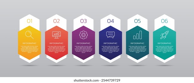 Modelo de infográfico para apresentar etapas e opções com ícones. O design de infográfico de negócios começa a ter sucesso.