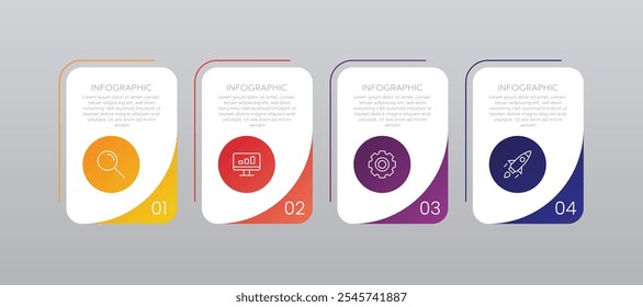 Infografik-Vorlage zur Darstellung von Schritten und Optionen mit Symbolen. Business Infografik Design beginnt zu Erfolg.