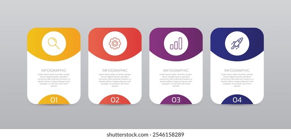 Infographic template for presenting steps and options with icons. Business infographic design start to success.