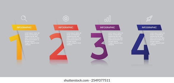 Infographic template for presenting steps and options with icons. Business infographic design start to success.