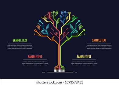 Infographic Template with Printed Circuit Board Tree and Text Options on Black Background