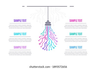 Infographic Template with Printed Circuit Board Light Bulb and Text Options on White Background