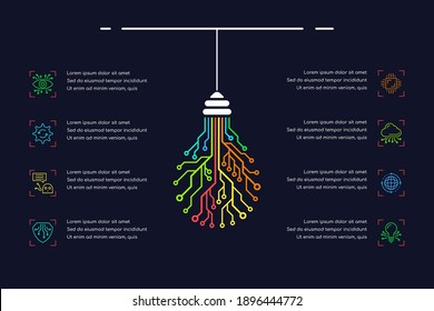 Infographic Template with Printed Circuit Board Light Bulb and Text Options on Black Background
