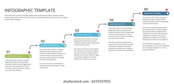 Infographic template of a process with five parts, vector eps10 illustration