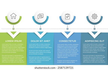 Infographic template of a process or workflow with four rectangular elements for your text, vector eps10 illustration