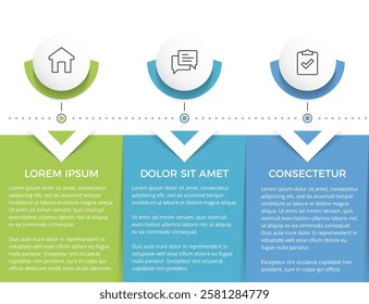 Infographic template of a process or workflow with three rectangular elements for your text, vector eps10 illustration