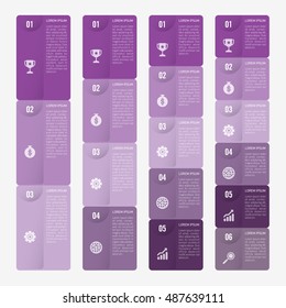 infographic template purple with 3, 4, 5, 6 steps