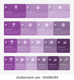 infographic template purple with 3, 4, 5, 6 steps