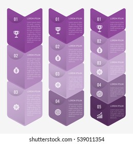 infographic template purple with 3, 4, 5 steps