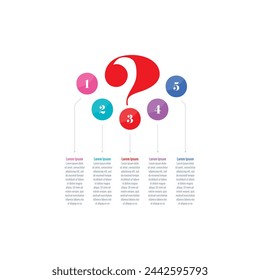 infographic template with red question mark. magazine, annual report infographic template. five step briefing template. Infographic template for world of education, science, health, business, economy,