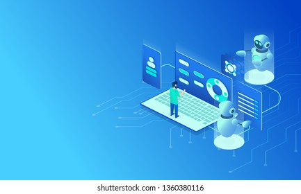 Infographic template for report design. Financial analytic company landing page. Business isometric concept. Financial statistics. Business technology background. Vector illustration. Presentation