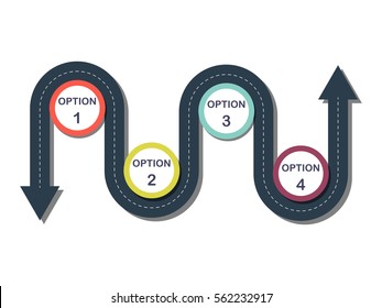 Infographic template Road arrows zig-zag four options or steps. Vector EPS 10