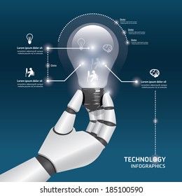 infographic Template with robot hand hold Light bulbs design vector illustration concept.