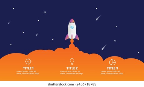 Infographic template with rocket flying and icon for your business