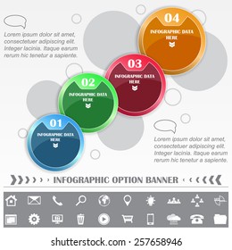 Infographic template with round labels and various icons/vector illustration with the possibility to insert different icons and text