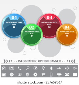 Infographic template with round labels and various icons/vector illustration with the possibility to insert different icons and text