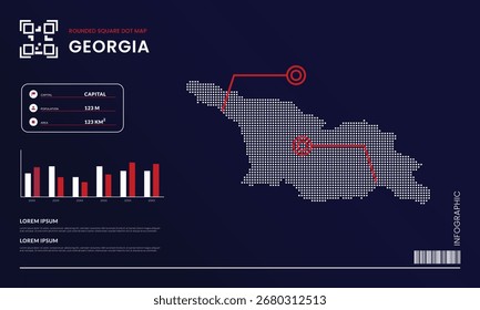 Infographic template with rounded square dot map of Georgia for presentation, web, or education