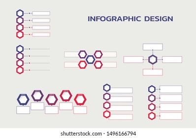 infographic template set. flowcharts with hexagons and text boxes. graphic vector image