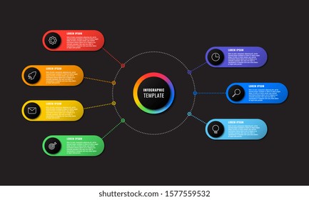 infographic template with seven round elements on black background. modern business process visualization with thin line marketing icons. vector illustration easy to edit and customize. eps 10