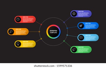 infographic template with seven round elements on black background. modern business process visualisation with thin line marketing icons. vector illustration easy to edit and customize. eps 10