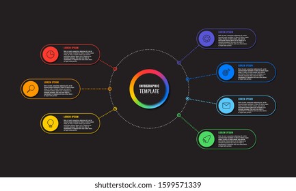 infographic template with seven round elements on black background. modern business process visualisation with thin line marketing icons. vector illustration easy to edit and customize. eps 10
