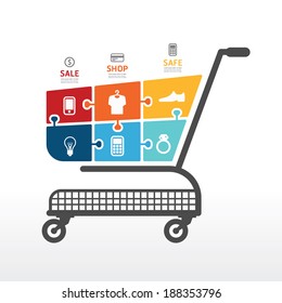 infographic Template with Shopping cart  jigsaw banner . concept vector illustration