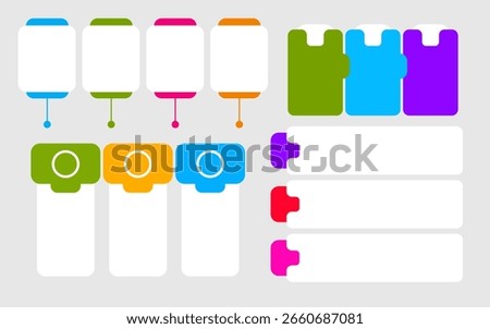 Infographic template shows rectangular blocks circles with blank writing spaces.
