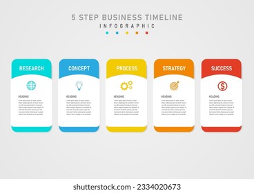 Infographic Template Simple 5 Step Business Plan for Success multi colored squares The empty space in the middle places letters and icons. gray gradient background design for product, marketing