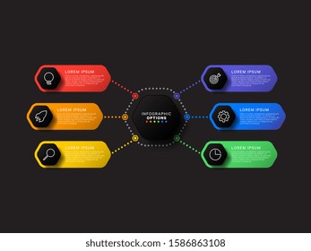 infographic template with six hexagonal elements on black background. modern business process visualisation with thin line marketing icons. vector illustration easy to edit and customize. eps 10