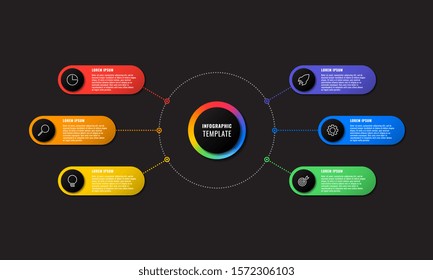 infographic template with six round elements on black background. modern business process visualisation with thin line marketing icons. vector illustration easy to edit and customize. eps 10
