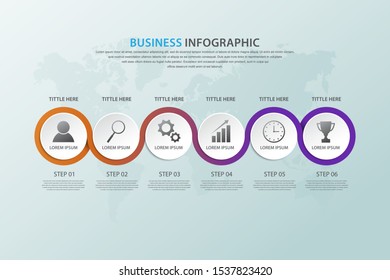 infographic template with six step instructions, can use for presentations, workflow layouts, brochures and others