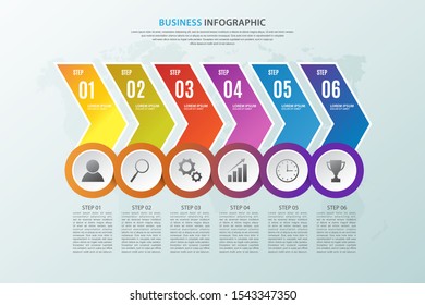 infographic template with six step instructions, can use for presentations, workflow layouts, brochures and others