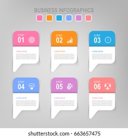 Infographic template of six steps on squares, tag banner for work sheet, flat design of business icon, vector