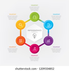 Infographic template with six steps or options. Vector hexagon chart template. Vector elements for infographic, Business process, Presentation, Hexagon graphic elements