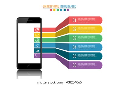 Infographic template with smartphone. Vector illustration. Can be used for workflow layout, diagram, business step options, banner, web design.