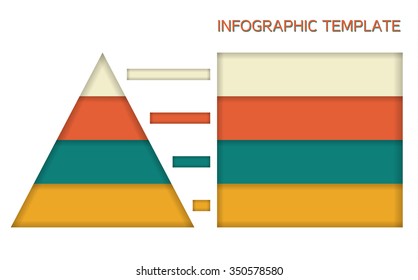 infographic template in solid colors - pyramid and chart with 4 rows