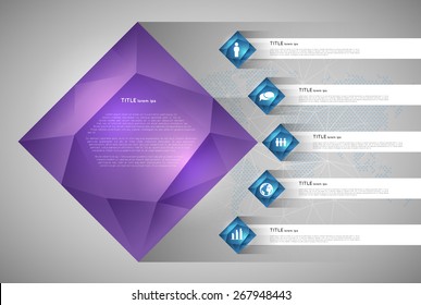infographic template with square crystals, option steps