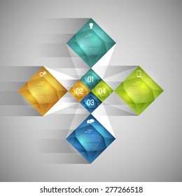infographic template with square crystals, option steps