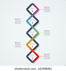 Infographic template of square elements. Business concept with 5 options, steps, parts, segments. Vector banner for web, timeline infographics, workflow layout, diagram, chart, annual report