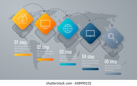 Infographic template of square elements. Business concept with 5 options, steps, parts, segments. Vector banner for web, timeline infographics, workflow layout, diagram, chart, annual report