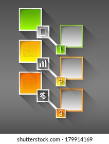 infographic template squares with option steps and icons, design element, long shadow effect