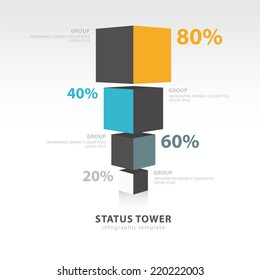  infographic template status 3d tower 4 color