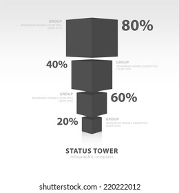 infographic template status 3d tower   black color balance