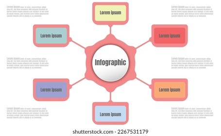 Infographic template step guide for business information presentation. Vector square and icons elements. Modern workflow diagrams. Report plan 6 topics