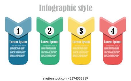 Infographic template step guide for business information presentation. Vector square decorated with arrow shapes. Modern bright colors workflow diagrams. Report plan 4 topics