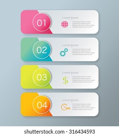 Infographic template with step options for business, startup concept, web design, data visualization, banner, brochure or flyer layouts, presentation, education. Abstract 3d stock vector illustration.