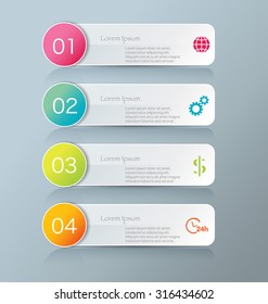 Infographic template with step options for business, startup concept, web design, data visualization, banner, brochure or flyer layouts, presentation, education. Abstract 3d stock vector illustration.