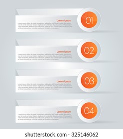 Infographic template with step options for business, startup concept, web design, data visualization, banner, brochure or flyer layouts, presentation, education. Orange color stock vector illustration