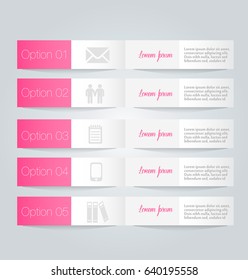 Infographic template step options for business, startup concept, web design, data visualization, banner, brochure or flyer layouts, presentation, education. Abstract pink color vector illustration